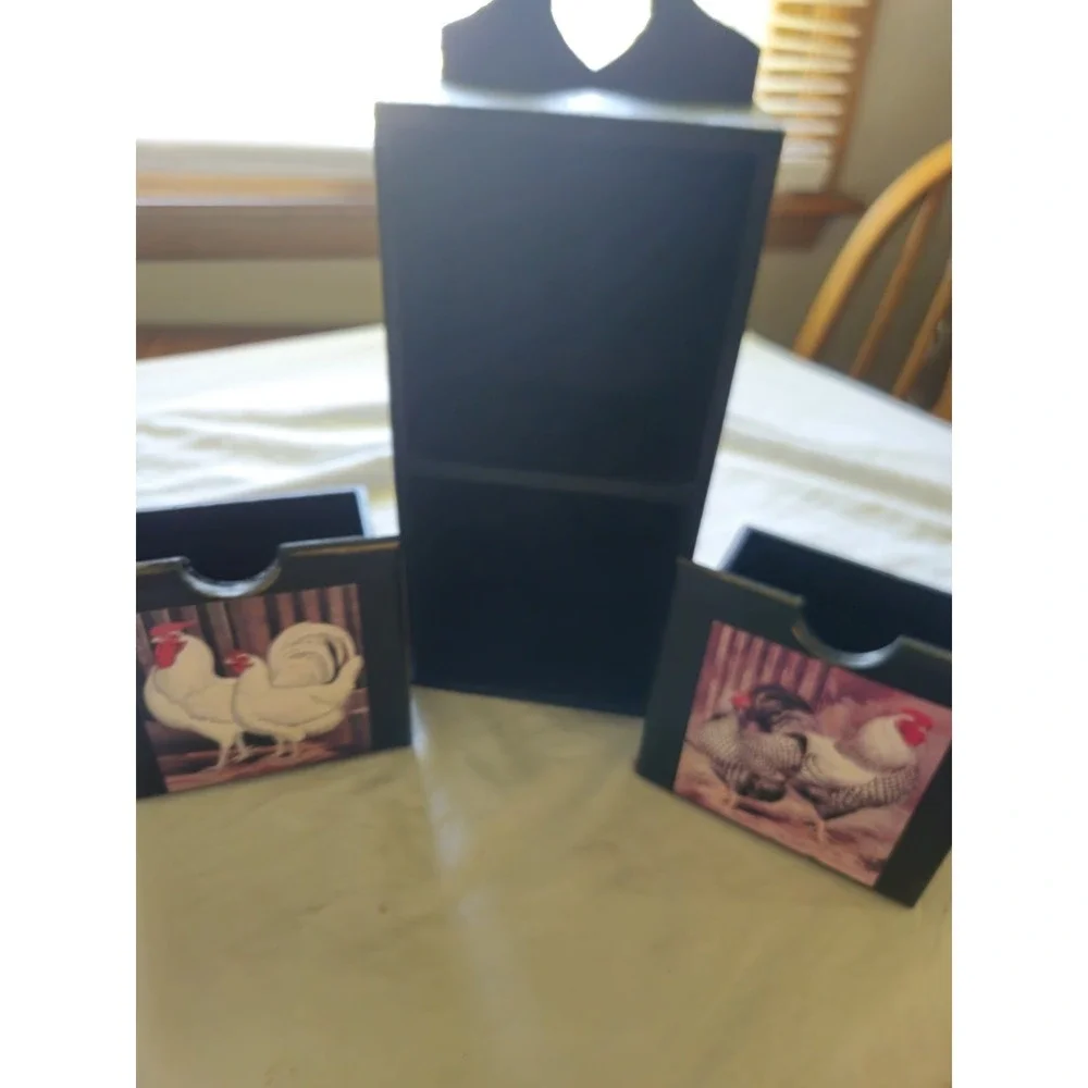 Heart Black Wooden Storage Box With Drawers Chicken Animal Print, 12 In Tall